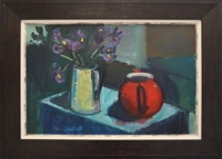 Red Teapot with Irises (2017)